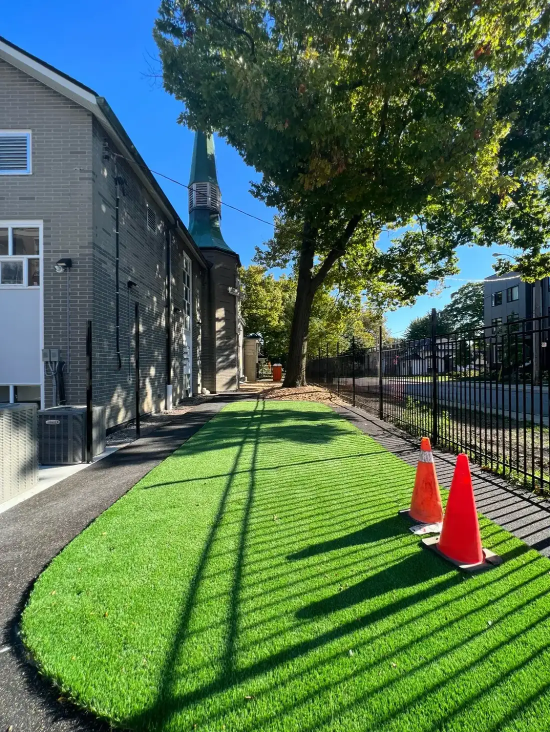 Side view of the Long Branch outdoor turf play area